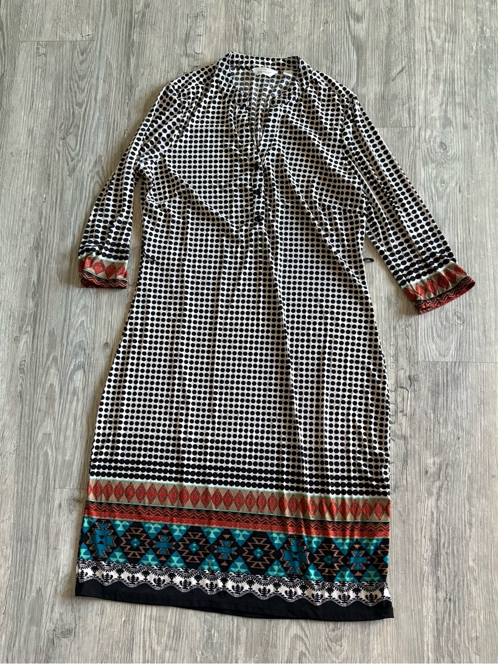 Mlle Gabrielle Black & White Polka Dot Maxi Dress with Multicolor Border